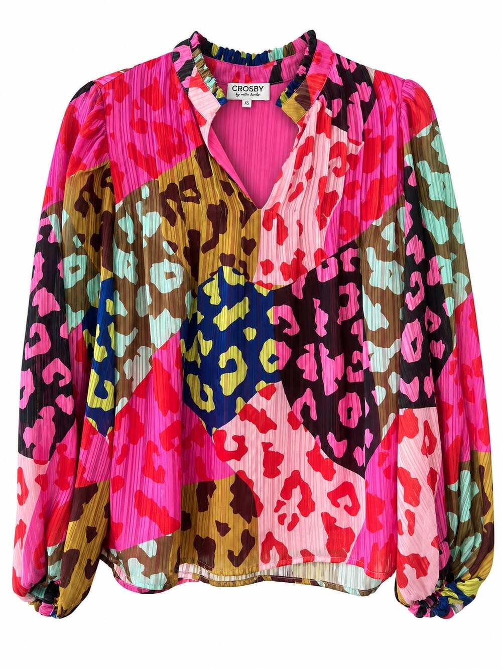 CROSBY Blouse Size XS Multicolor Leopard Patchwork